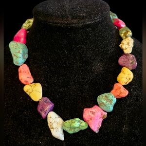 Vintage Multicolored Dyed Howlite Stone Necklace
